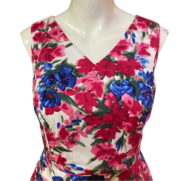 Talbots Red and Pink Sheath Dress V-Neck Sleeveless Mini Size 4P - Picture 3 of 10